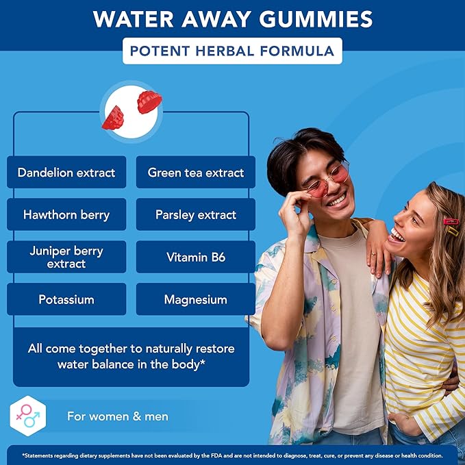 Water Away Gummies - Natural Diuretic for Water Retention for Women & Men