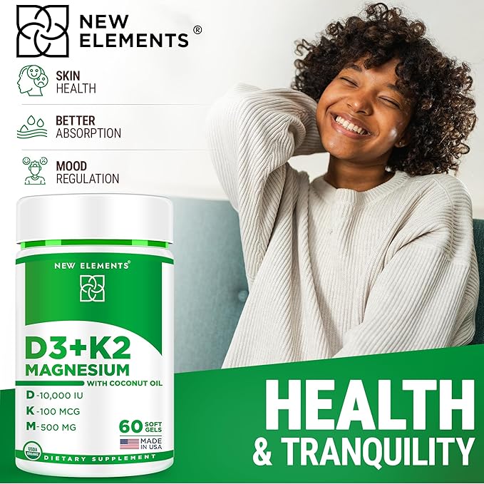 Vitamin D3 K2 10000 IU Organic Softgels for Men and Women with Magnesium Glycinate 500mg | Vitamin D & Magnesium Supplement for Bone Health | Immune Support | Non-GMO | Gluten-Free | Sugar Free