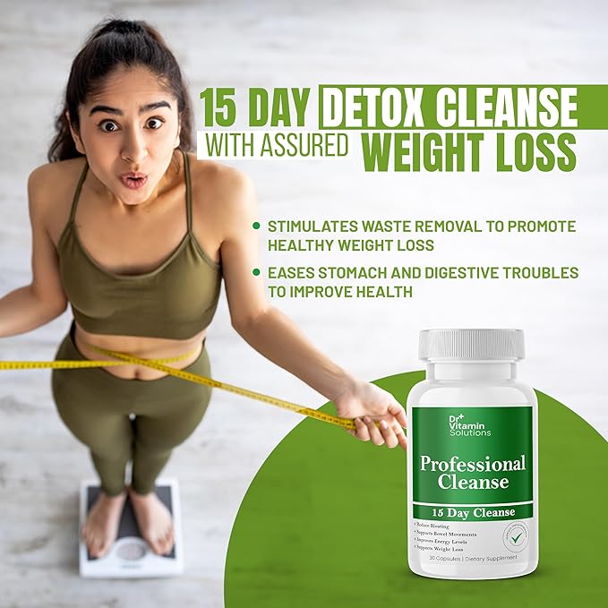 Dr Vitamin 15 Day Cleanse Gut Support - Detox Cleanse for Weight Management - All Natural Colon Cleanser for Bloating and Constipation Relief - Extra Calorie Loss with Healthy Probiotics - 60 Capsules