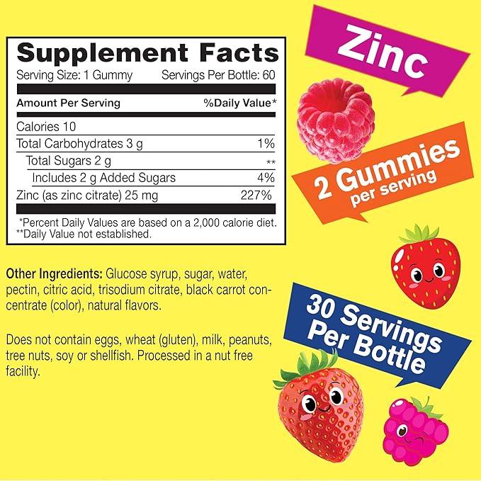 Zinc for Kids 25mg Gummies - Immune System and Antioxidant Support - Skin Health, Maximum Strength Children Zinc Supplement Immune Booster Gummy - GMO-Free, Vegan - 60 Gummies (2)