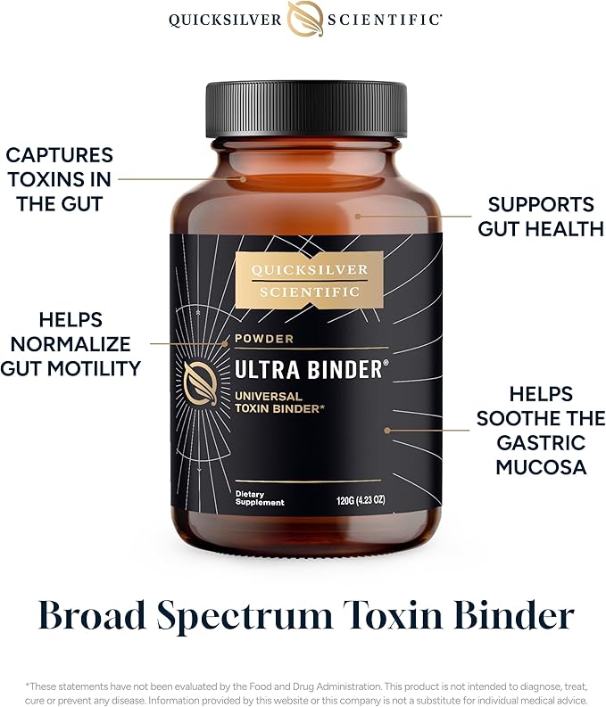 Quicksilver Scientific Ultra Binder Powder - Multi Toxin Binder with Bentonite Clay Powder, Zeolite Detox & Charcoal - Supplement for Gut Support & The Body's Toxin Removal Process (120g)