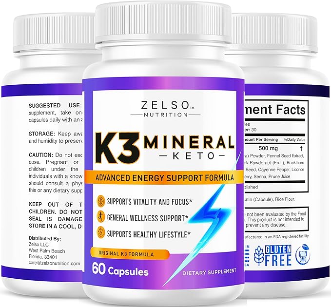 ZELSO (2 Pack) K3 Mineral Pills - K3 Salt Mineral, Vitamin + K3 Capsules Supplement - 2 Months Supply