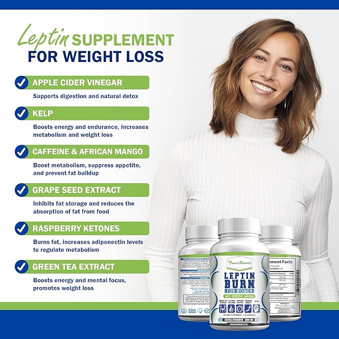 Power By Naturals Advanced Leptin Supplements for Weight Loss for Women, African Mango Leptin Weight Loss, Gluten-Free, Dietary Supplements for Weight Loss, Vegetarian, Easy to Swallow, 60 Capsules