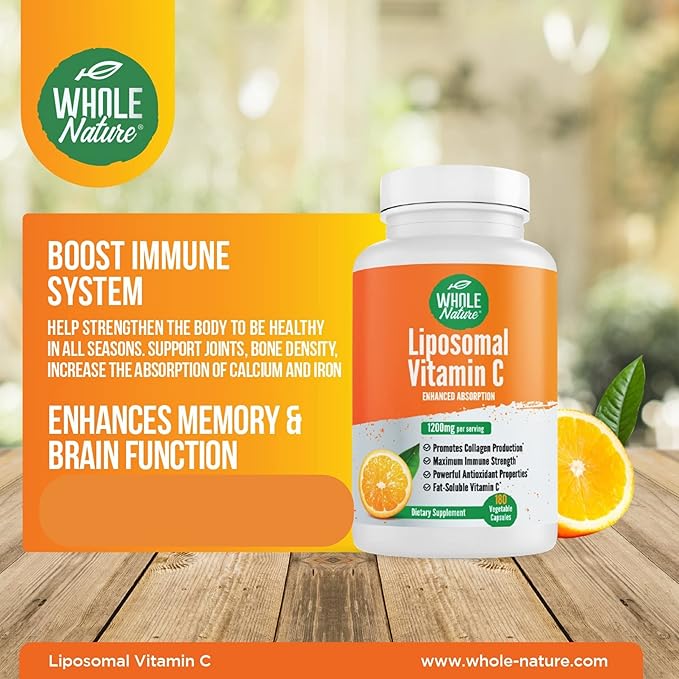 Liposomal Vitamin C Supplement Pills 1200 mg - High Absorption 180 Vegan Capsules Fat Soluble VIT C, Maximum Strength Immune System and Collagen Booster, Sunflower Lecithin