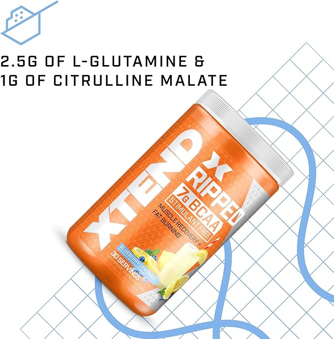 Xtend XTEND Ripped BCAA Powder Blueberry Lemonade - Cutting Formula + Sugar Free Post Workout Muscle Recovery Drink with Amino Acids - 7g BCAAs for Men & Women - 30 Servings