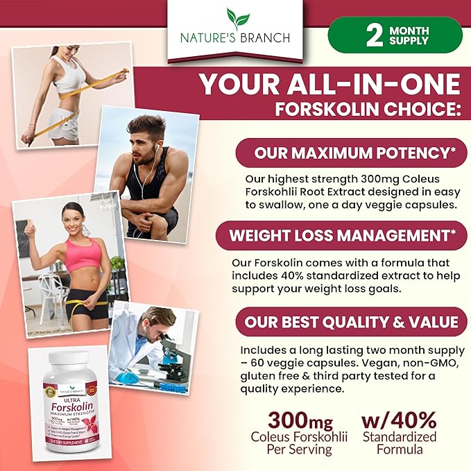 100% Ultra Pure Forskolin for Weight Management Maximum Strength | Coleus Forskohlii Root Extract Powder, 40% Standardized Lean Supplement for Men & Women, Premium Extreme Boost Complex - 60 Capsules
