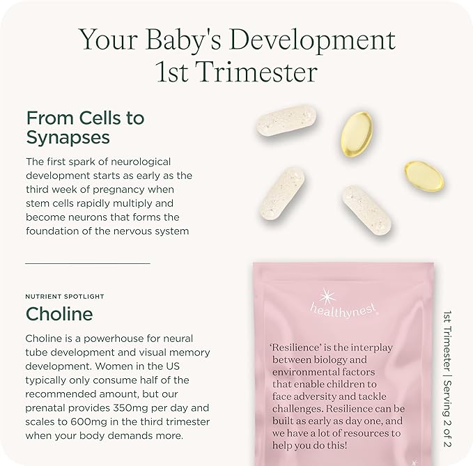 HealthyNest Preconception & 1st Trimester Prenatal Vitamin | Pregnancy Support for Fetal Brain Development with Methylfolate, Choline, DHA, Iron, Inositol | 31 Day Supply