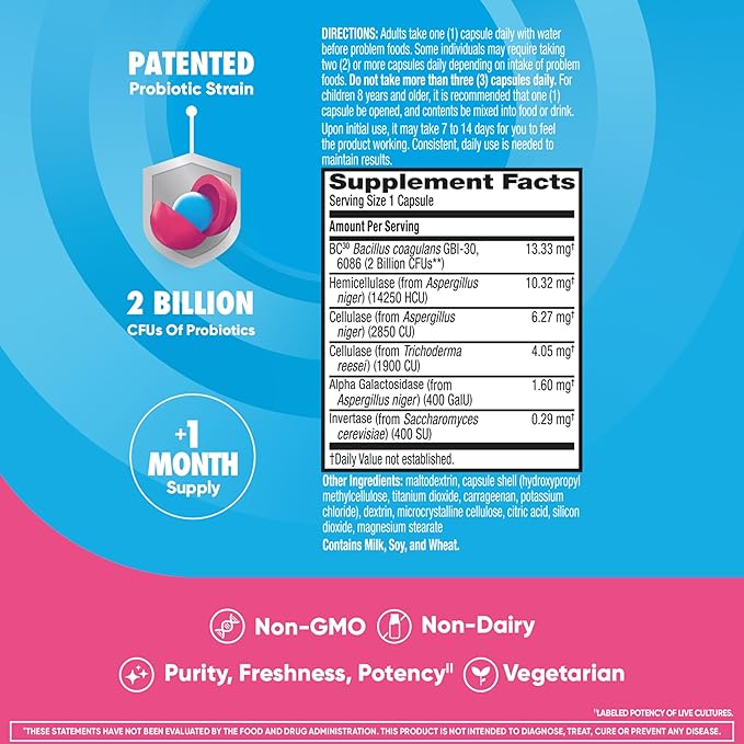 Digestive Advantage Gas Defense, Daily Probiotics for Women & Men Digestive Health with 5 Digestive Enzymes, Supports Gut Health & Stops Gas Before Start, with Immune Support, 32 Capsules