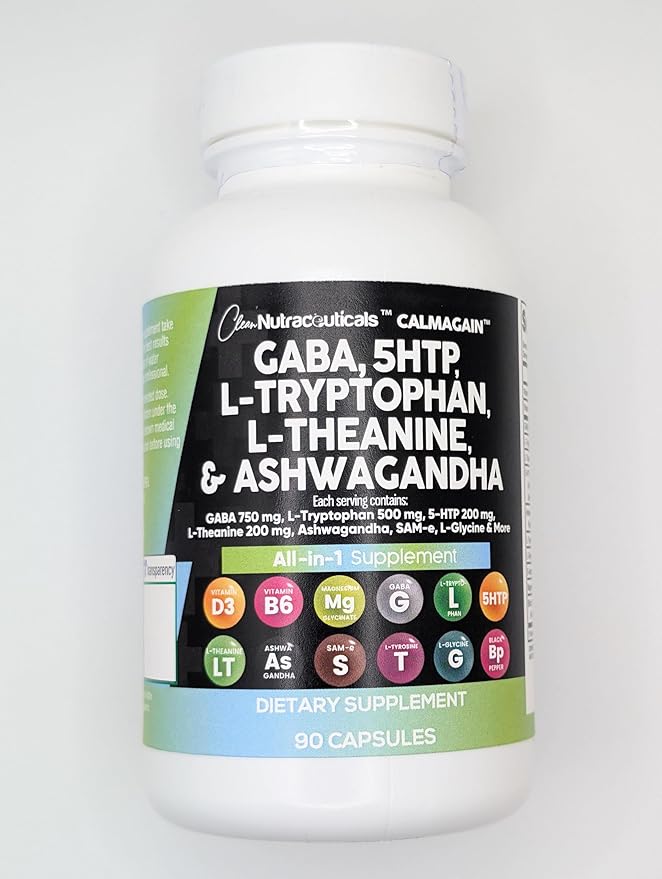 Clean Nutraceuticals GABA 5 HTP L Tryptophan L Theanine Ashwagandha SAM-e L-Glycine - Mood Support Vitamins for Women and Men with L-Tyrosine - 1 Pack
