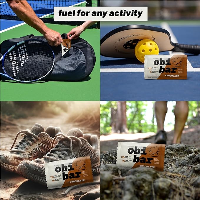 Obi Bar Chocolate - Protein and Oat Fiber Bar | All Natural | Meal Bar | Heart and Gut Health | Lightly Sweet | Chocolate Brownie | Almond Chunks | Soy Free, Dairy Free | Ideal Meal Replacement Bar
