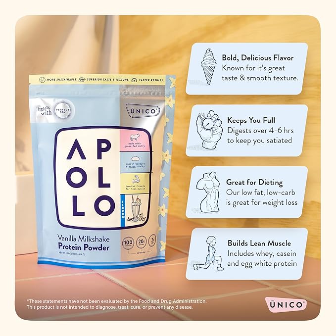 Unico Apollo Molten Chocolate Protein Powder - 20g 100% Grass-Fed Whey Protein, Egg Albumen and Casein | Non-Bloating | Low-Carb and Low-Fat | 16 Servings | Non-Chalky Texture | Best-Taste