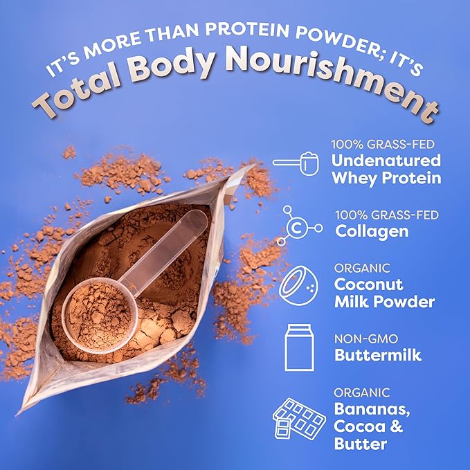 FlavCity All-in-One Protein Powder Smoothie, Brownie Batter - 100% Grass-Fed Whey Protein Powder with 25g Protein & 10g Collagen - Gluten-Free Pre Workout & Post Workout Drink - 20 Servings