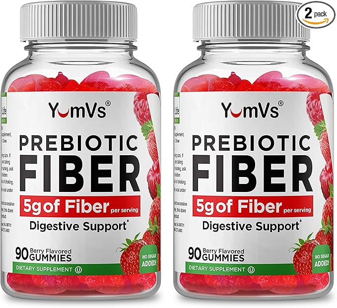 Yum-Vs - Prebiotic Fiber Gummies for Adults & Kids - 5g Digestive Aid Gummy Fiber Supplement - Keto Friendly Prebiotic Daily Fiber Supplement for Women & Men - No Sugar Added Dietary Fiber (90 Count)