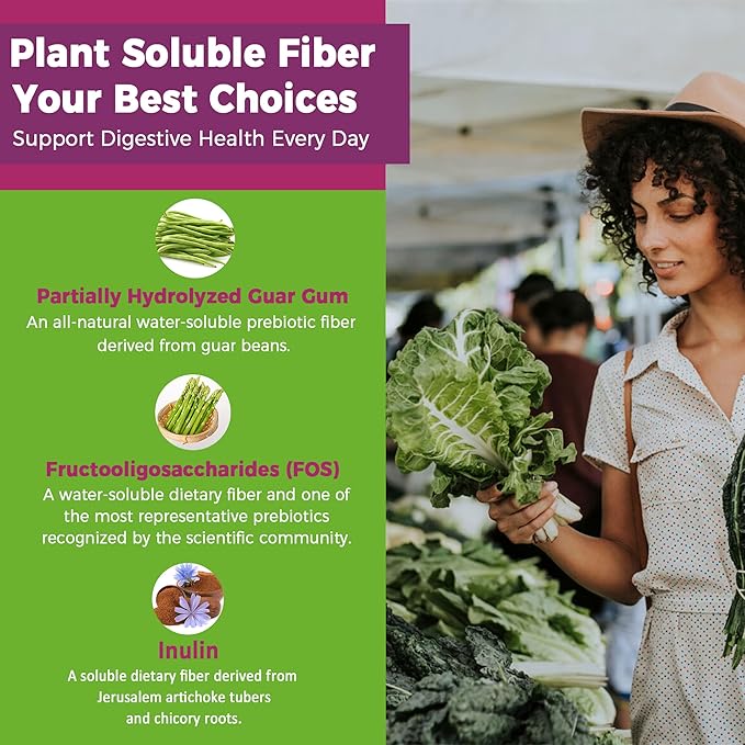 Fiber Gummies for Adults, Sugar Free 10g Prebiotic Fiber Supplement with Digestive Enzymes, Probiotics & 100mg Betaine for Digestive & Gut Health and Regulate Bowel Movement, Vegan, Gelatin Free, 60ct