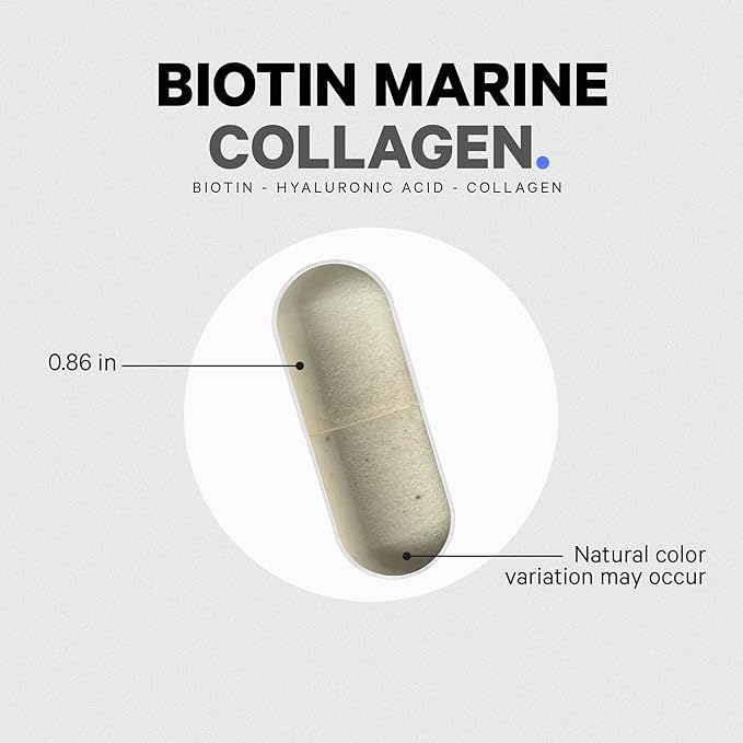 Codeage Biotin Marine Collagen Peptides - Wild-Caught Marine Collagen Types I & III, 10,000 mcg Biotin, Vitamins C & E, Hyaluronic Acid, Amino Acids, Fruit and Herb Blend, Non-GMO - 120 Capsules
