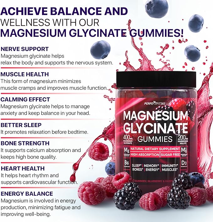 Magnesium Glycinate Gummies for Adults, Chewable Magnesium Gummy with Magnesium Glycinate 400mg, Malate 200mg, B6, Holy Basil - Magnesium Glycinate for Sleep Support - Sugar Free and Vegan
