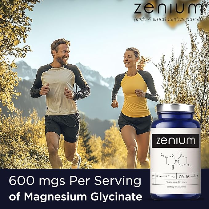 Zenium - Magnesium Glycinate 600 mg per Serving, 120 Capsules | Relieve Stress, Tension, Worry, Nervousness, & Irritability | Calm The Mind & Body | Ayurvedic | Natural Relief Supplement