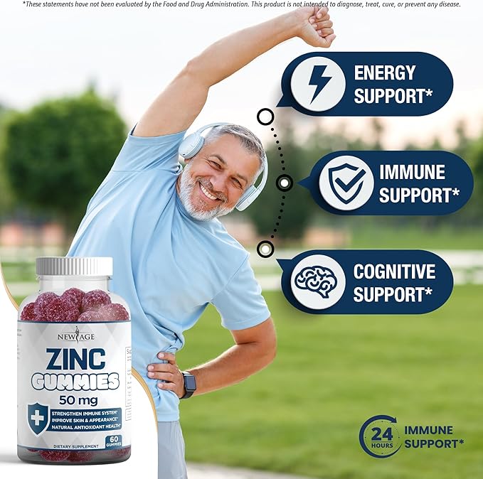 NEW AGE Zinc Gummies - 50mg High Immune Booster Zinc Supplement, Immune Defense, Powerful Natural Antioxidant, Non-GMO - by New Age (60 Count (Pack of 1))