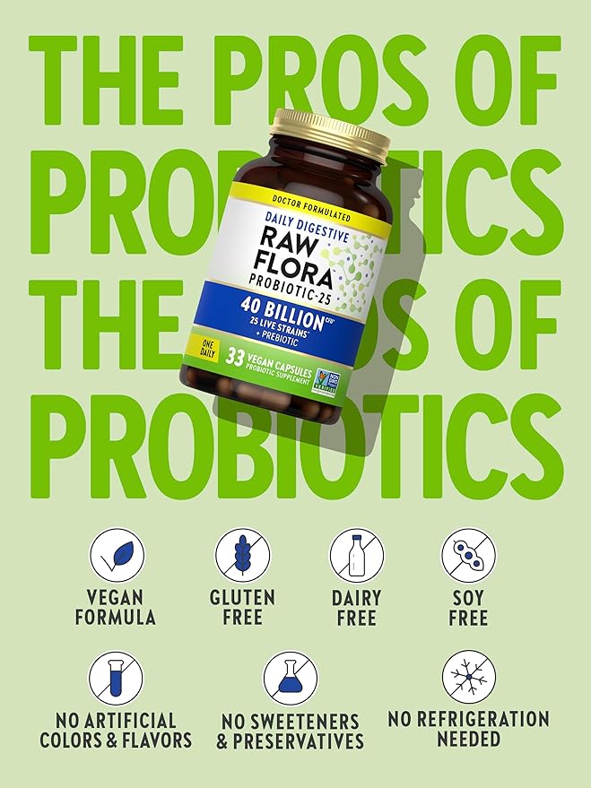 Raw Flora Probiotic with Prebiotics | 40 Billion CFU | Daily Digestive Vegan Capsules | Gluten Free Supplement for Men and Women | by Nature's Truth