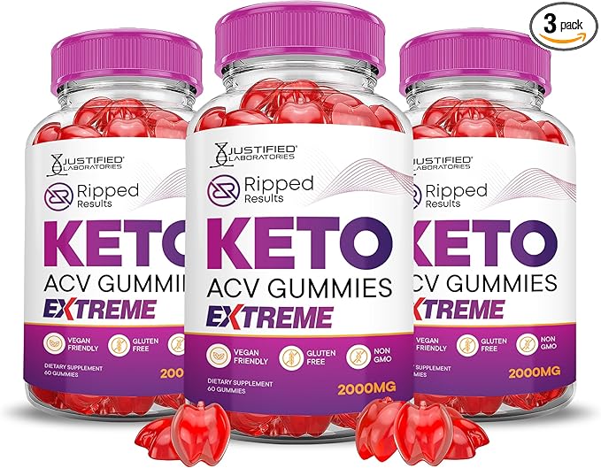 (3 Pack) Ripped Results Keto ACV Gummies Extreme 2000MG Ripped Results Keto Gummies Apple Cider Vinegar Formulated with Pomegranate Beet Juice Powder B12 Vegan Non GMO 180 Gummys