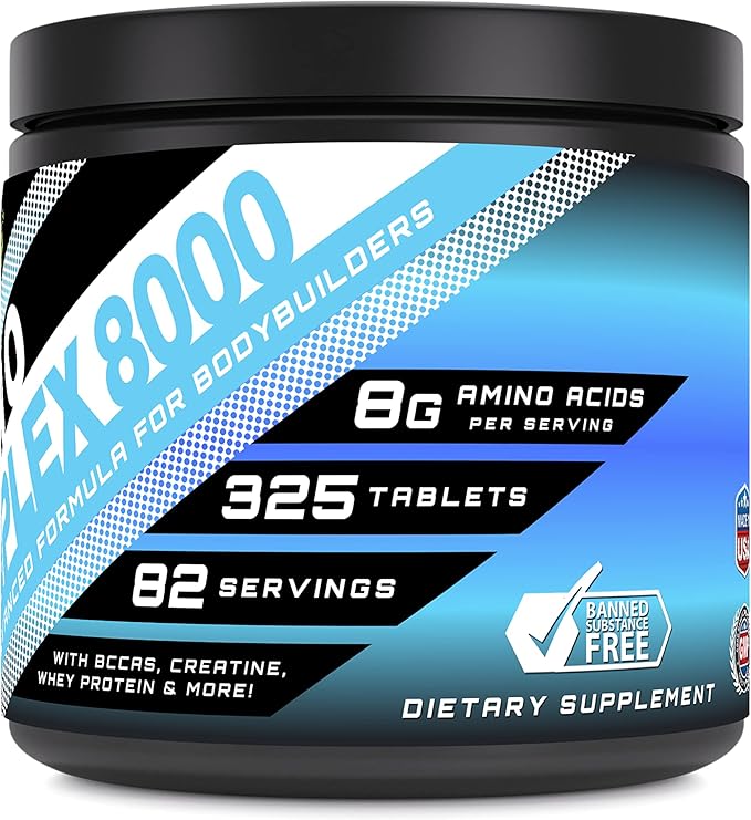 Amino Complex Supplement | 8000 Mg Per Serving | 325 Tablets | Formula with Taurine, Creatine, L-Glutamine, Whey Protein, & BCAA's