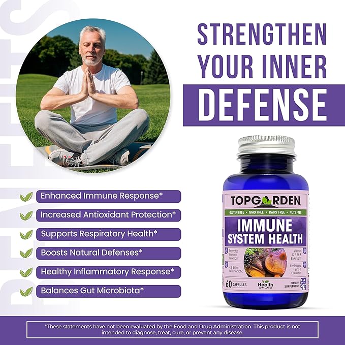 Immune System Health - Sambucus Elderberry, Vitamin C, Echinacea, Turmeric Curcumin, Garlic, Zinc & More for Adult's Wellness Support. Boost Your Body and Mind!