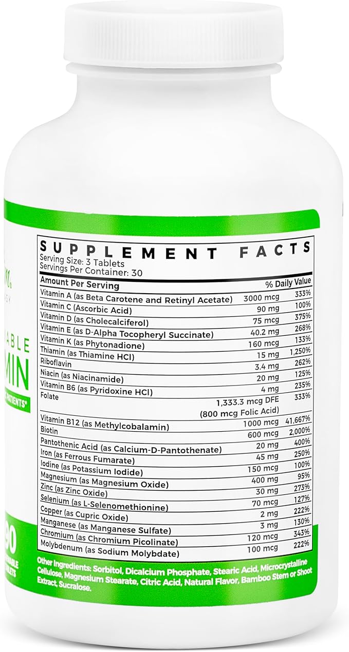BariSlim Complete Chewable Bariatric Multivitamin Tablets - 45 mg Iron - Bariatric Vitamin & Supplement for Post Bariatric Surgery Including Gastric Bypass & Gastric Sleeve | Mixed Berry (90 Count)