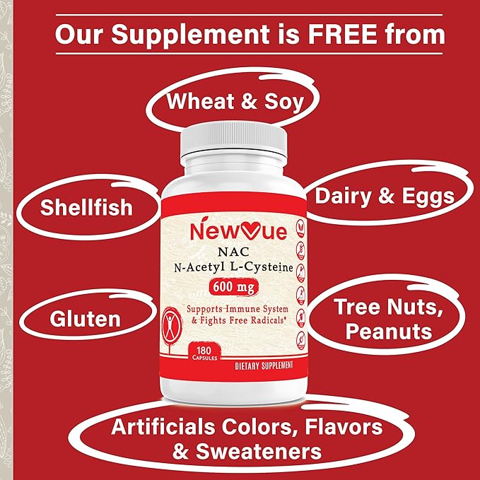N-Acetyl L-Cysteine (NAC) 600mg, 180 Capsules - Non-GMO, Gluten Free
