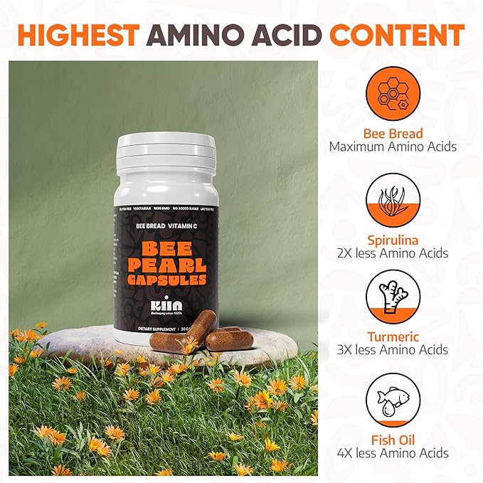 Bee Bread Capsules - Fermented Bee Pollen & Honey, 100% Natural Multivitamin, Superfood for Energy, Metabolism, Sleep, Recovery, Immunity | Rich in Vitamin C, B, Amino Acids, Antioxidants, Minerals