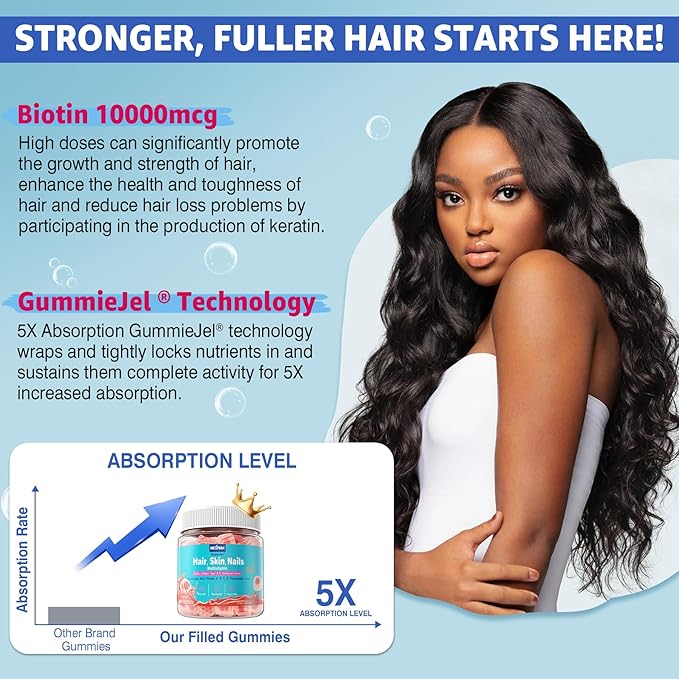 Sugar Free Biotin 1000mcg Collagen Filled Gummies, Multivitamin for Women Hair Skin and Nails Vitamins for Hair Growth, with Hydrolyzed Collagen Peptide hyaluronic Acid MSM Vitamin A C D3 E B Complex
