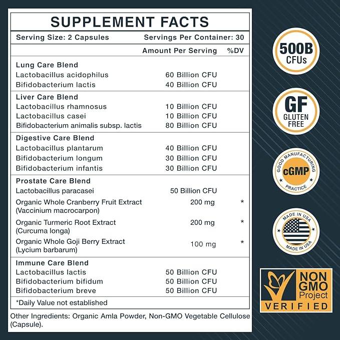Probiotics for Men, 500 Billion CFUs & 12 Strains, Probiotics for Digestive Health, Men's Probiotic with Turmeric, Cranberry, Goji, for Overall Digestive, Immune Health, Gut & Bloating, 30-Days Supply