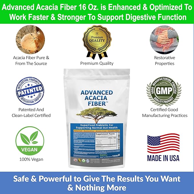 Advanced Acacia Fiber Powder 16oz Soluble Fiber Leaky Gut Repair Powder. Natural Fiber Supplement Powder for Gut Health, Regularity, Digestive Rejuvenation