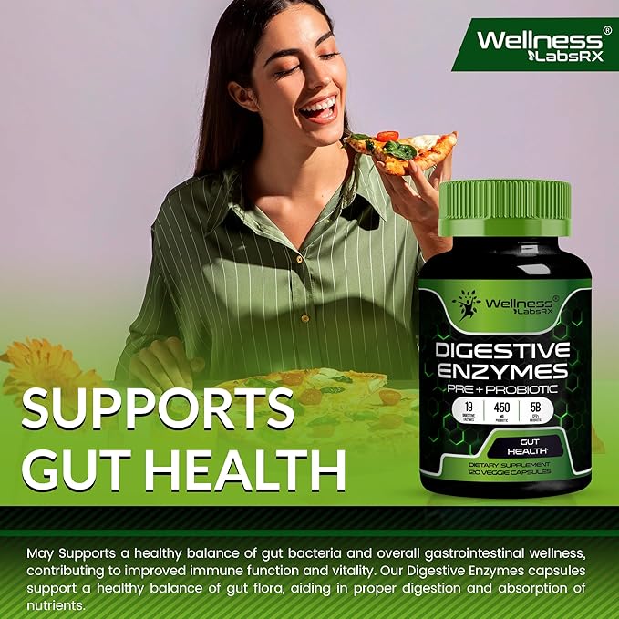 Digestive Enzymes with Probiotics and Prebiotics - 450mg - 5 Billion CFUs - Pure Super Enzymes for Digestion Capsules - 120 Capsules, Digestive Enzymes for Women & Men Support Digestive - 2 Packs
