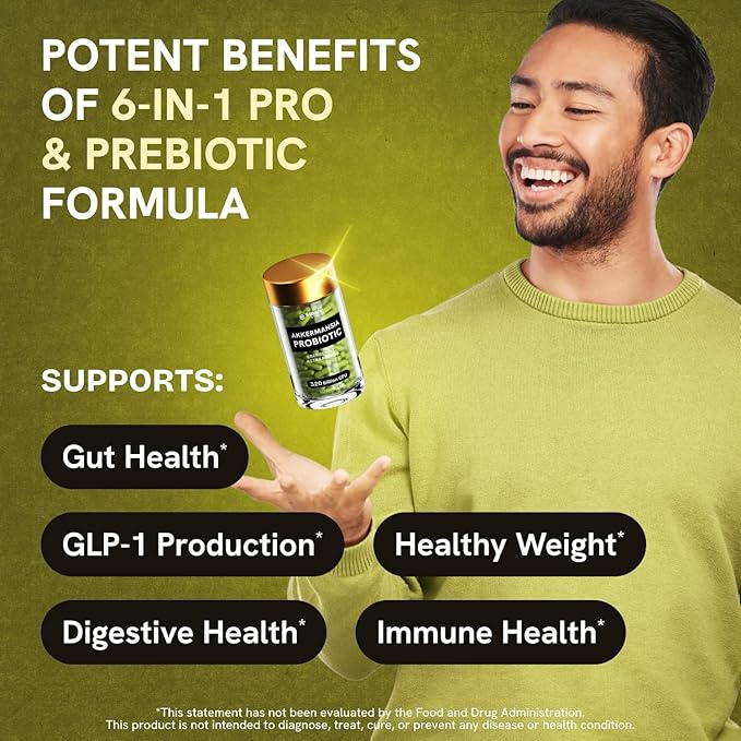 Akkermansia Probiotic 320 Billion CFU| GLP-1 Probiotic and Prebiotic | Akkermansia Muciniphila Probiotics For Women Digestive Health | Inulin Prebiotic Fiber Capsules Astaxanthin & Berberine 480 count