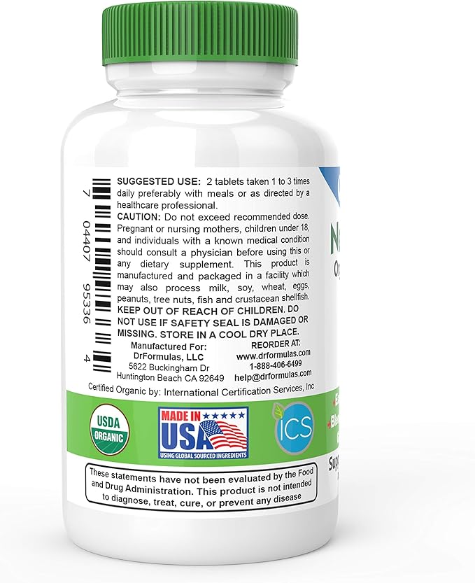 DrFormulas Organic Prebiotic Fiber for Constipation Relief | Nexabiotic Superfood Tabs for Probiotic Digestive Health, 60 Tablets