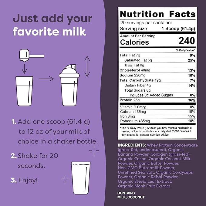 FlavCity All-in-One Protein Powder Smoothie, Brownie Batter - 100% Grass-Fed Whey Protein Powder with 25g Protein & 10g Collagen - Gluten-Free Pre Workout & Post Workout Drink - 20 Servings