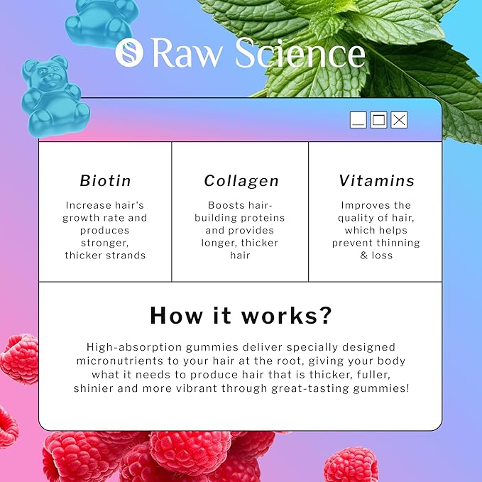 Biotin Collagen Gummies â Hair Skin and Nails Vitamins for Women & Men â Hair Growth Vitamins: B1, B2, B3, B5, B7, B9, B12, Collagen, Keratin, Vitamin A & D â Hair Growth Supplement â 60 Gummy Bears