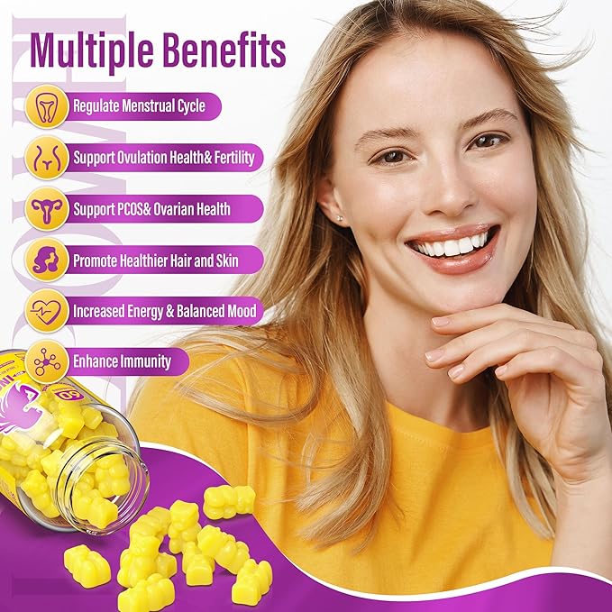 Myo-Inositol & D-Chiro Inositol,Inositol Gummies with Vitamin D3, Magnesium Glycinate, Omega-3, Folate & Zinc, 2760mg Inositol Supplement Menstrual Cycle for Women-40:1 Ratio-30 Day Supply