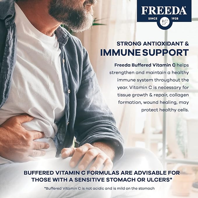 FREEDA Vitamin C - Buffered Vitamin C 500mg - Kosher - Powerful Antioxidant Immune Support - Sensitive Stomach Vitamins C Capsules Calcium Ascorbate - Vitamin C 500 mg - VIT C Supplement (250 Count)