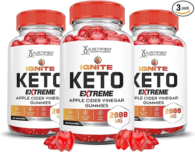 (3 Pack) Ignite Keto ACV Gummies Extreme 2000MG Advanced Ignite Keto Gummies Apple Cider Vinegar Formulated with Pomegranate Beet Juice Powder B12 Vegan Non GMO 180 Gummys