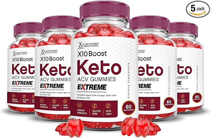 (5 Pack) X10 Boost Keto ACV Gummies Extreme 2000MG X 10 Boost Keto Gummies Apple Cider Vinegar Formulated with Pomegranate Beet Juice Powder B12 Vegan Non GMO 300 Gummys