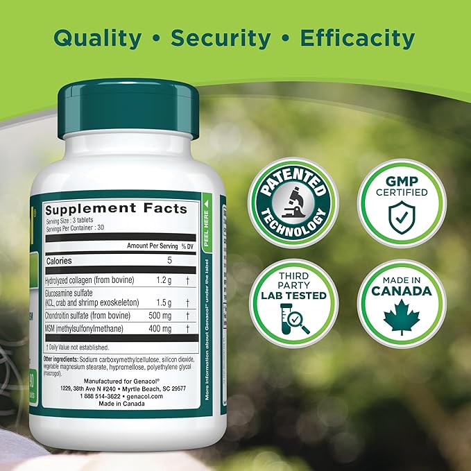 Genacol Glucosamine, Chondroitin & MSM Joint Supplement with Collagen Peptides Glucosamina Condroitina y Colageno Optimum 90 Tablets