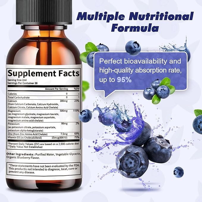 2 Pack Potassium Magnesium Supplement Liquid - High Absorption Calm Magnesium Complex 500mg & Potassium 99mg Plus Calcium, Vitamin D3, Zinc for Leg Cramps & Bone & Energy & Immune Support - 4 Fl oz