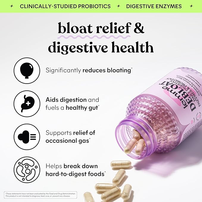Lemme Debloat 3-in-1 Prebiotic, Probiotic & Digestive Enzyme Capsules for Bloating & Gas Relief - 2 Clinically Studied Probiotics w/5 Digestive Enzymes to Improve Digestion, Women & Men, Vegan, 60 ct