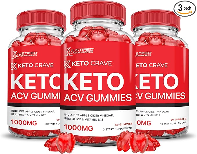 (3 Pack) Keto Crave Keto ACV Gummies Advanced Formula 1000MG Keto Crave Keto Gummies Apple Cider Vinegar Formulated with Pomegranate Beet Juice Powder B12 Vegan Non GMO 180 Gummys
