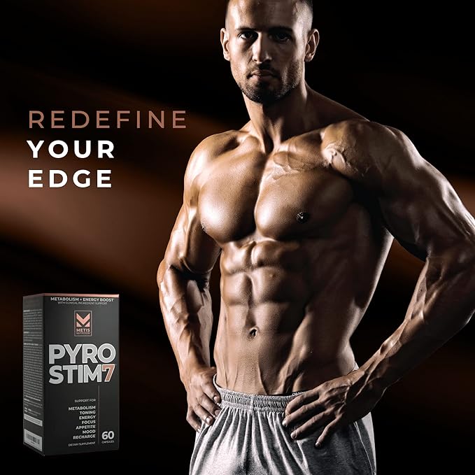 Pyro Stim 7 Metabolism Booster Fat Loss Support Energy Boost - Once-A-Day Thermogenic with Teacrine for Focus, Appetite Control, Muscle Toning, and Mood Control (60 Capsules)