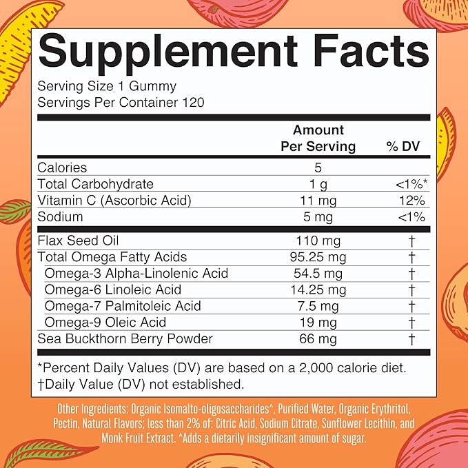 Vegan Omega 3 6 7 9 Gummies by MaryRuth's | Up to 4 Month Supply | Omega 3 Supplement with Flaxseed Oil | Omega 3 Gummies | No Fish Taste | Non-GMO | 120 Count
