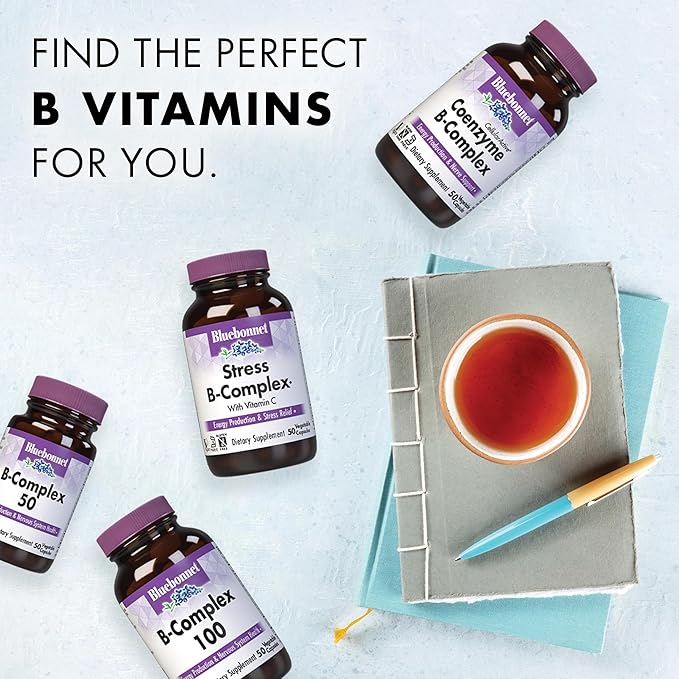 Bluebonnet Nutrition Stress Relief B Complex Vegetable Capsules, Vitamin B6, B12, Biotin, Folate, Vegan, Gluten & Soy & Milk Free, Kosher, Unflavored, 100 Count