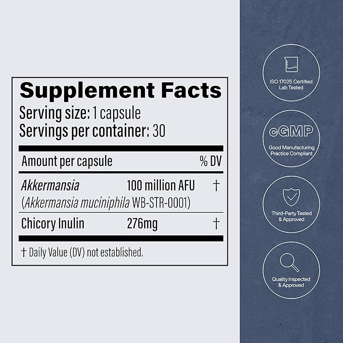 Pendulum Akkermansia Probiotic with Prebiotic Fiber - Increases GLP-1 Production, Delayed Release, Third-Party Tested, 100M AFU Live Strain for Gut Health for Men & Women (30 Capsules, 1-Pack)