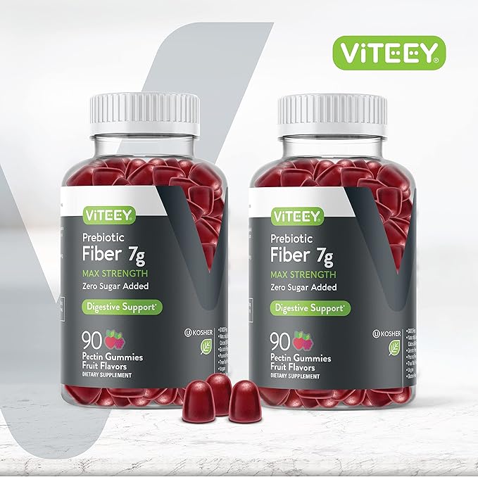 Prebiotic Fiber Gummies for Adults, 7g - Zero Sugar Added - Fiber Supplement Gummies for Digestive Health Regularity & Natural Weight Support - Vegan, Gelatin Free - Chewable Fruit Flavored Gummy